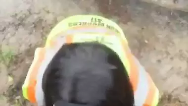 Construction Worker Getting Sucked by Engineering Student at Work Site Publicly