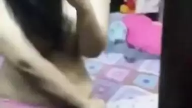 Woman films herself with naked tits and pulls panties down for sex BF