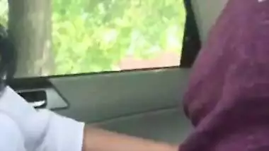 Skinny Paki chick gags on boyfriend's erect XXX fuckstick in his car
