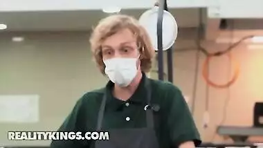 Reality Kings - JMac Fucks Petite Kimmy Kimm Behind The Supermarket Counter As She Keeps Working