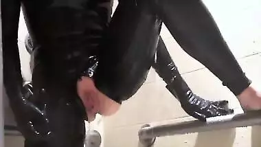 Insanely Hot Girl in a Latex Catsuit Uses Her Vibrator in the Shower and Has a Crazy Orgasm