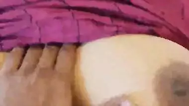 Hubby playing with soft boobs of wife on cam