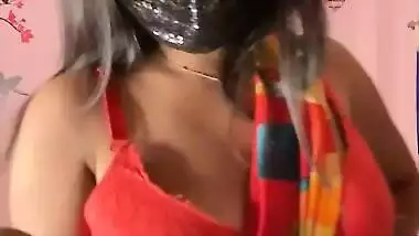 Assamese girl Kyra in red saree showing her tits