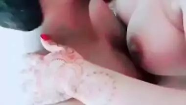 Desi wife leaves only blue panties on allowing lover to kiss her all over