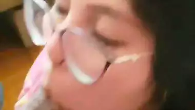 Sexy Indian babe drinks cum after an Indian blowjob