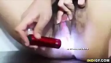 Indian Girlfriend Masturbates Her Hairy Pussy