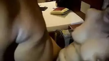 Real Desi girl gives a XXX blowjob and has muff scored by two friends