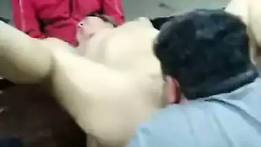 A cheap whore entertains a group of men in desi sex video