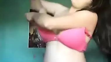 Girl with glasses from India is sex performer who takes boobies out